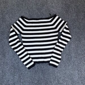 Major Label Group Cropped Sweater Womens L White Black‎ Striped Off The Shoulder